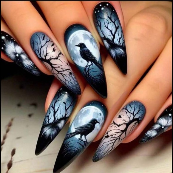 Raven Halloween Press On Nails - Picture 1 of 8